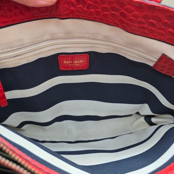Kate Spade New York Leather Croc Embossed Tote Shoulder Handbag Red/Orange - Picture 10 of 14
